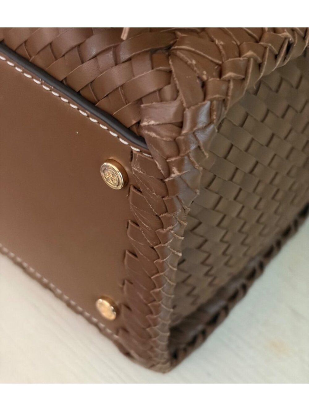 Tory Burch Thea Woven Leather McGraw Web Small Satchel Handbag Wide Crossbody Sh - Picture 11 of 16